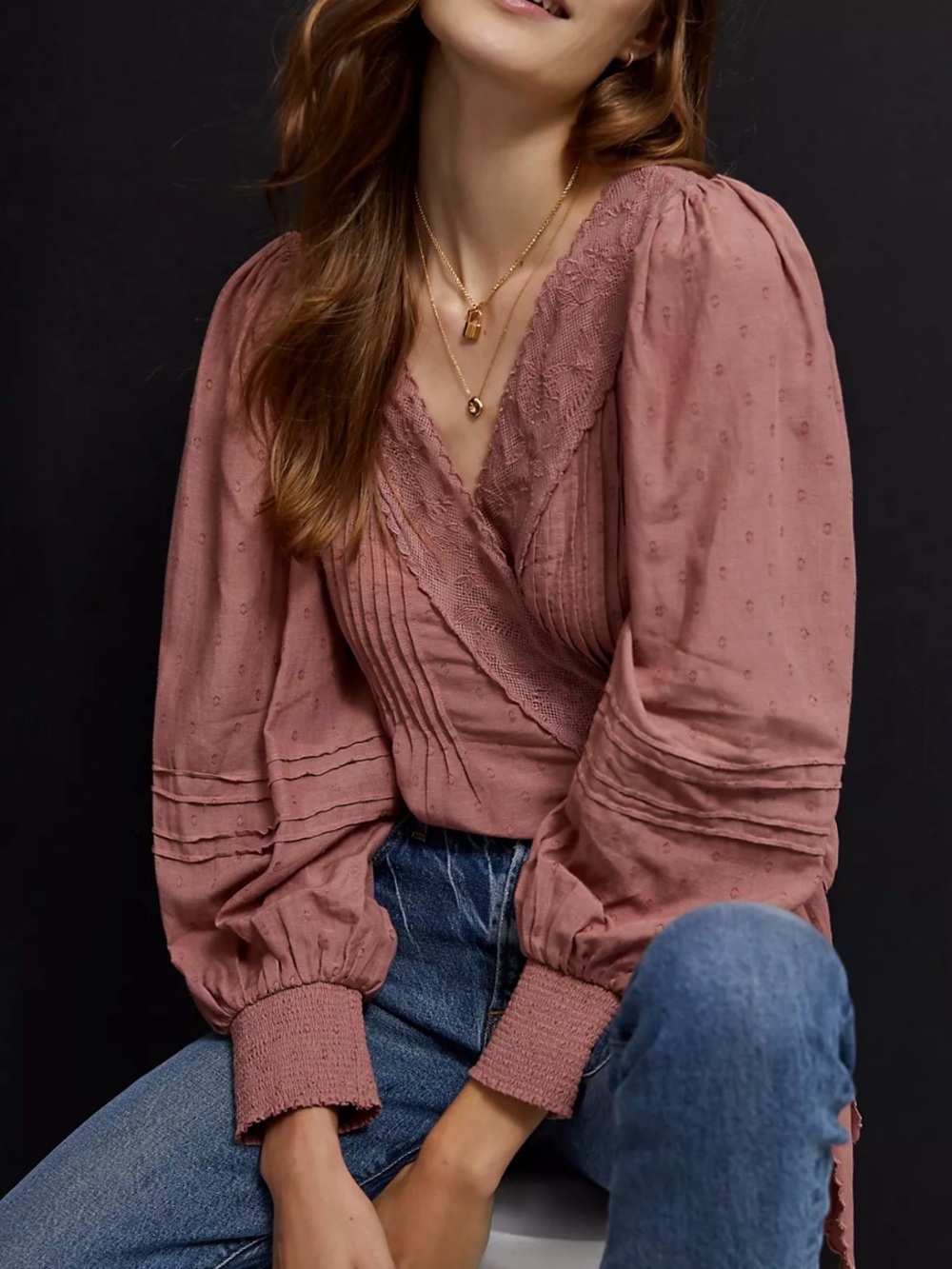 Forever That Girl Kimmie Embroidered Wrap Blouse in Blush Pink Size 16W